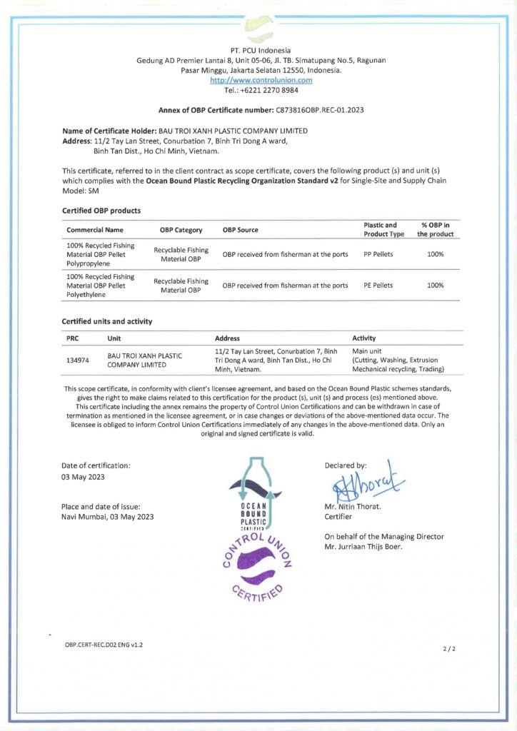 Chứng nhận OBP năm 2023 - bầu trời xanh